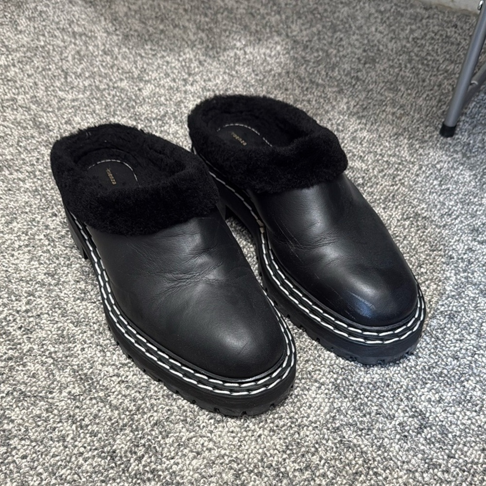Proenza Schouler Black Leather Mules with Contrast Stitching